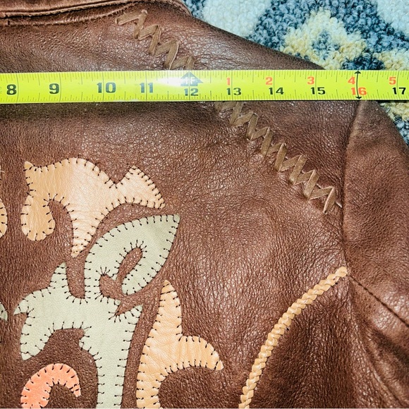 Reba Size Small Soft Leather jacket Brown Tooled Braided Stitching Full Zip - Picture 10 of 13